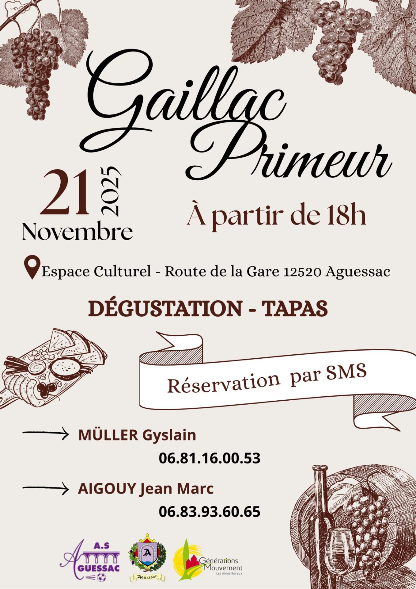 Lire la suite à propos de l’article GAILLAC Primeur le 21 novembre à partir de 18 heures   DEGUSTATION-TAPAS